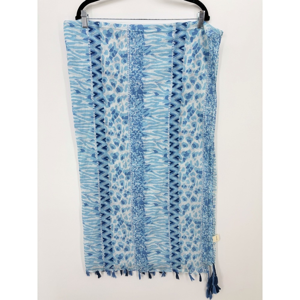 Blue Animal Print Cotton Scarf Wrap Womens Boho Tassel Leopard Zebra Lightweight